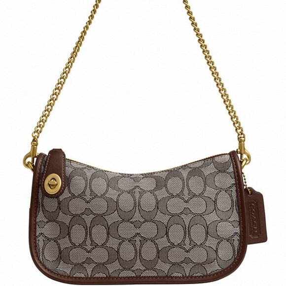NWT Coach Swinger CAM48 Brass/Oak Maple Bag In Signature Jacquard - Picture 1 of 10